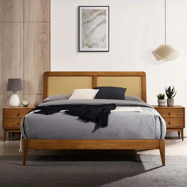Classic Knitted Solid Wood Bed with Side Tables